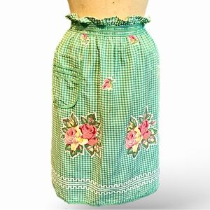 VINTAGE shabby‎ chic cottage rose kitchen cooking baking half apron tie back 60s